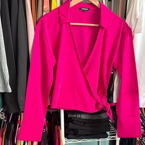 Express Fuchsia Tie-Front Blouse